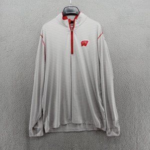 Wisonsin Badgers Shirt Mens Large Gray Stripe Performance 1/4‎ Zip Lightweight